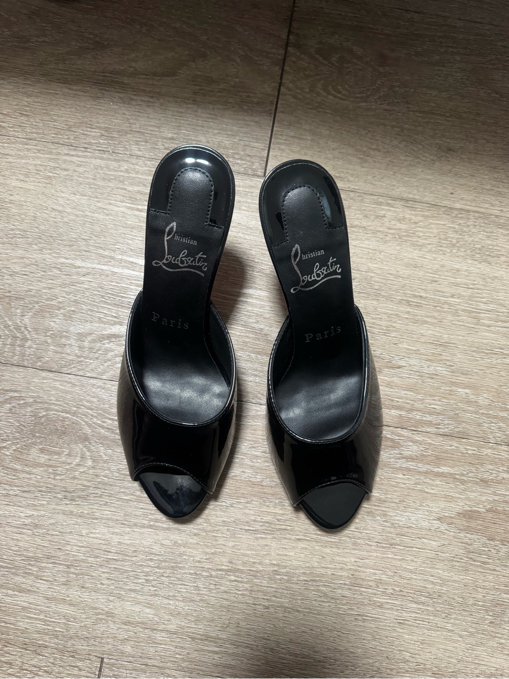 Christian Louboutin Black Patent Open-Toe Slide Mules